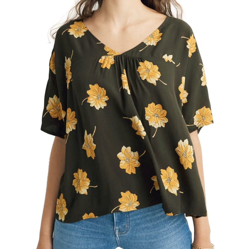 Madewell Rhyme Green and Yellow Floral Blouse Top Boho